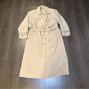 Utex Design Long Trench Coat Lightweight Lined Belt Tan Padded Shoulders Sz 16